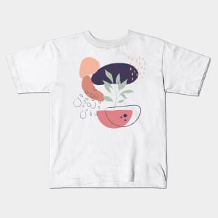 Abstract shapes and leaves digital design Kids T-Shirt